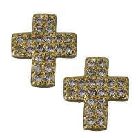 Fornituras de Metal para Joyería, Cruces, chapado en color dorado, micro arcilla de zirconia cúbica, 8x9x1.5mm, Vendido por UD