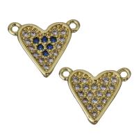 Brass Heart Pendants, gold color plated & micro pave cubic zirconia & double-hole Approx 1mm 