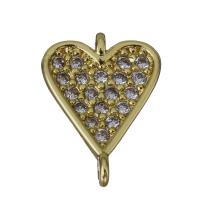 Cubic Zirconia Micro Pave Brass Connector, Heart, gold color plated, micro pave cubic zirconia & 1/1 loop Approx 1mm 