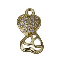 Brass Heart Pendants, gold color plated, micro pave cubic zirconia Approx 1.5mm 