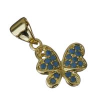 Animal Brass Pendants, Butterfly, gold color plated, micro pave cubic zirconia Approx 