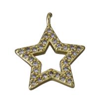 Brass Star Pendants, laiton, étoile, Placage de couleur d'or, pavé de micro zircon Environ 1mm, Vendu par PC