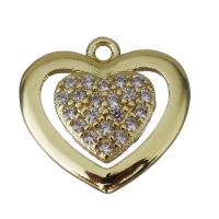 Латунные подвески-сердце, Латунь, Сердце, плакирован золотом, инкрустированное микро кубического циркония отверстие:Приблизительно 1.5mm, продается PC
