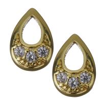 Brass Jewelry Finding, Teardrop, gold color plated, micro pave cubic zirconia 