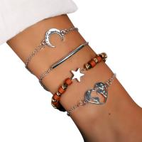 Zinc Alloy Bracelet Set, bracelet, with 50 extender chain, Moon and Star, synthetic, 4 pieces & Unisex & adjustable & hollow, silver color mm 