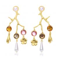Zinc Alloy Drop Earring, with Resin Pearl, Branch, synthetic, without earnut & for woman 