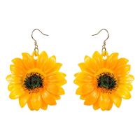 Zinklegierung Tropfen Ohrring, mit Harz, Sonnenblume, synthetisch, für Frau, keine, 62x49mm, verkauft von Paar