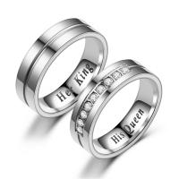 Titanium Steel Finger Ring, plated, Unisex  & with letter pattern & with rhinestone, original color, 6mm 