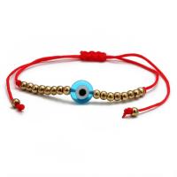 Brass Bracelet, with Cotton Cord & Lampwork, evil eye pattern & for woman nickel, lead & cadmium free, 10mm,4mm Approx 7.5 Inch 