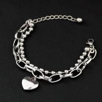 Stainless Steel Charm Bracelet, with 4cm extender chain, Heart, Double Layer & for woman, original color, 16mm Approx 6.7 Inch 