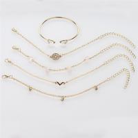 Zinc Alloy Bracelet Set, bangle & bracelet, with 7cm extender chain, gold color plated, 5 pieces & Unisex & with rhinestone, 15mm Approx 7.09 Inch, Approx 6.70 Inch 