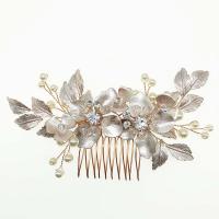 Bridal Decorative Hair Comb, Zinc Alloy, with ABS Plastic Pearl, rose gold color plated, for bridal & with rhinestone 