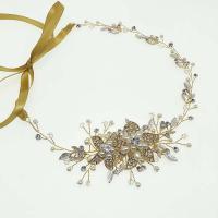 Zinc Alloy Headband, with ABS Plastic Pearl, plated, for bridal & with rhinestone 