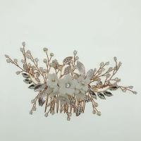Bridal Decorative Hair Comb, Zinc Alloy, with ABS Plastic Pearl & Porcelain, handmade, for bridal & with rhinestone 