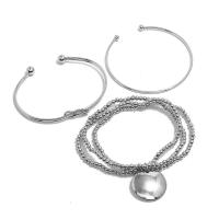 Zinc Alloy Bracelet Set, cuff bangle & bracelet, silver color plated, three pieces & folk style & Unisex, 22mm, Inner Approx 58,60mm 