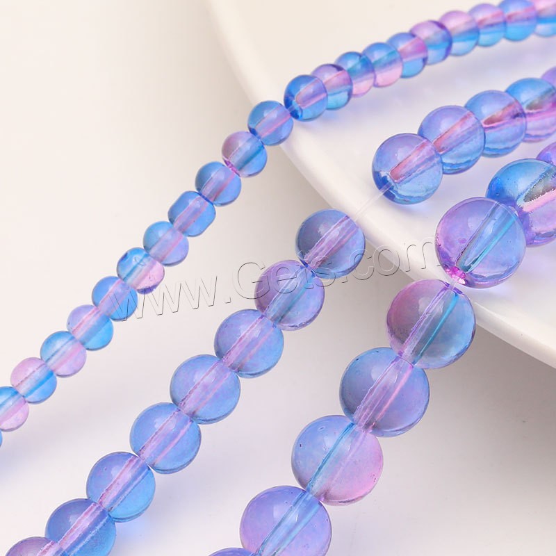 Glas Perle, rund, verschiedene Größen vorhanden, blau, Bohrung:ca. 1mm, 10SträngeStrang/Menge, verkauft von Menge