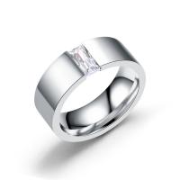 Cubic Zirconia anillo de dedo de acero inoxidable, con cúbica circonia, chapado, Joyería & unisexo & diverso tamaño para la opción, plateado, 8mm, Vendido por UD