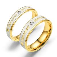 Cubic Zirconia anillo de dedo de acero inoxidable, con cúbica circonia, chapado, Joyería & unisexo, dorado, Vendido por UD