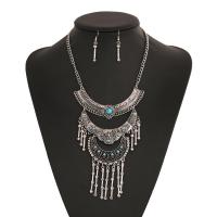 Rhinestone Zinc Alloy Jewelry Set, earring & necklace, with Seedbead, plated, 2 pieces & for woman & with rhinestone, silver color 