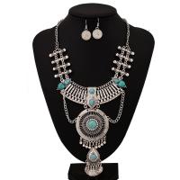 Turquoise Zinc Alloy Jewelry Sets, earring & necklace, with turquoise, plated, 2 pieces & for woman & with rhinestone 