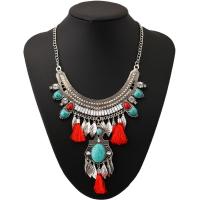 Zinc Alloy Fringe Necklace, with Cotton Thread & turquoise, plated, fashion jewelry & for woman 