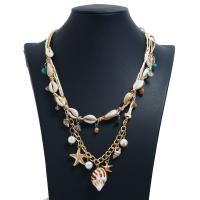 Shell Necklace, with Nylon Cord & Plastic Pearl & Zinc Alloy, plated, Double Layer & fashion jewelry & for woman 