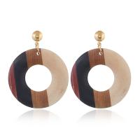 Wood Drop Earring, with Zinc Alloy, Donut, plated, fashion jewelry & for woman 
