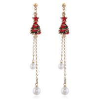 Zinc Alloy Drop Earring, with Plastic Pearl, plated, Christmas jewelry & for woman, gold 