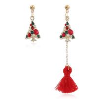 Zinc Alloy Asymmetric Earrings, with Cotton Thread, plated, Christmas jewelry & for woman & with rhinestone 