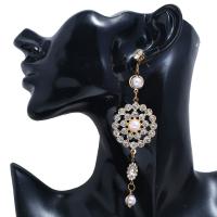 Boucle d'oreille en alliage de zinc en plastique perle, avec perle de plastique, Placage, pour femme & avec strass, Or Vendu par lot