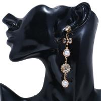 Kunststoff Perle Zink Legierung Ohrring, Zinklegierung, mit Kunststoff Perlen, plattiert, für Frau & mit Strass, Goldfarbe, 2PaarePärchen/Menge, verkauft von Menge