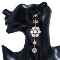 Boucle d'oreille en alliage de zinc en plastique perle, avec perle de plastique, Placage, pour femme & avec strass, doré, Vendu par paire