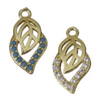 Brass Leaf Pendants, gold color plated, micro pave cubic zirconia & hollow Approx 1.5mm 