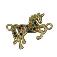 Cubic Zirconia Micro Pave Brass Connector, Horse, gold color plated, micro pave cubic zirconia & 1/1 loop Approx 1.5mm 