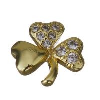 Brass Jewelry Finding, Three Leaf Clover, gold color plated, micro pave cubic zirconia 