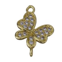 Cubic Zirconia Micro Pave Brass Connector, Butterfly, gold color plated, micro pave cubic zirconia & 1/1 loop Approx 1.5mm 