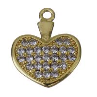 Латунные подвески-сердце, Латунь, Сердце, плакирован золотом, инкрустированное микро кубического циркония отверстие:Приблизительно 1mm, продается PC