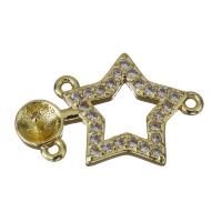 Brass Connector Setting, Star, gold color plated, micro pave cubic zirconia & 2/1 loop 1mm Approx 1mm 