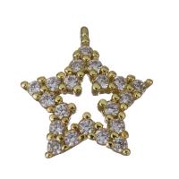 Звезды подвески латунные, Латунь, Звезда, плакирован золотом, инкрустированное микро кубического циркония отверстие:Приблизительно 1mm, продается PC