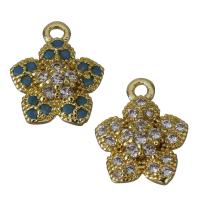 Brass Flower Pendants, gold color plated & micro pave cubic zirconia Approx 1.5mm 