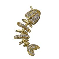 Cubic Zirconia Micro Pave Brass Pendant, Fish Bone, gold color plated, micro pave cubic zirconia Approx 1.5mm 
