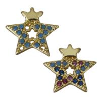 Brass Jewelry Finding, Star, gold color plated & micro pave cubic zirconia 