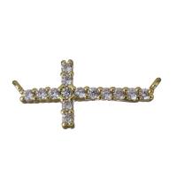 Cubic Zirconia Micro Pave Brass Connector, Cross, gold color plated, micro pave cubic zirconia & 1/1 loop Approx 1mm 