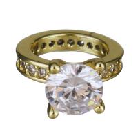 Circón cúbico anillo de dedo de latón, metal, chapado en color dorado, Joyería & para mujer & con circonia cúbica, 11.5x6.5x15mm, agujero:aproximado 8mm, Vendido por UD