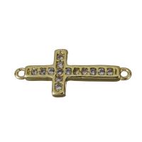Cubic Zirconia Micro Pave Brass Connector, Cross, gold color plated, micro pave cubic zirconia & 1/1 loop Approx 1mm 