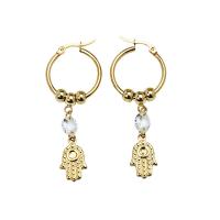 Titanium Steel Drop Earring, with Cubic Zirconia, Hamsa, gold color plated, fashion jewelry & for woman, 48mm 