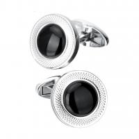 Brass Cufflinks, with Black Agate, Flat Round, plated, fashion jewelry & for man, 18mm 