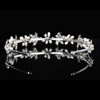 Hair Bands, Zinc Alloy, with ABS Plastic Pearl, silver color plated, for woman & with rhinestone 