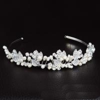 Hair Bands, Zinc Alloy, with ABS Plastic Pearl, silver color plated, for woman & with rhinestone 