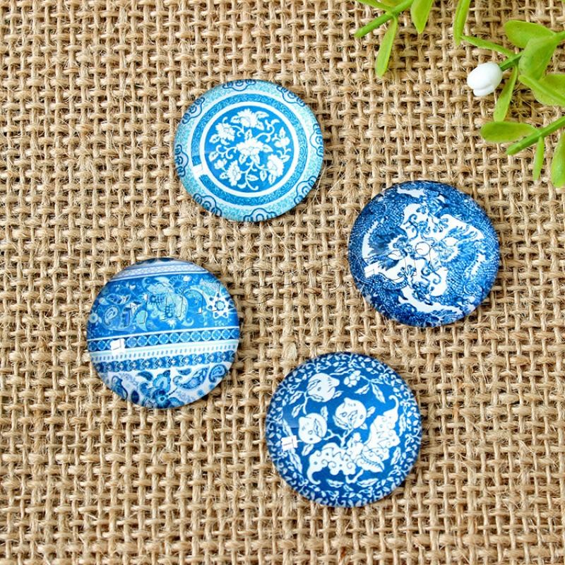 Time Gem Cabochon, Glass, with Paper, blue and white porcelain & time gem jewelry & different size for choice & flat back & mixed, Sold By PC
